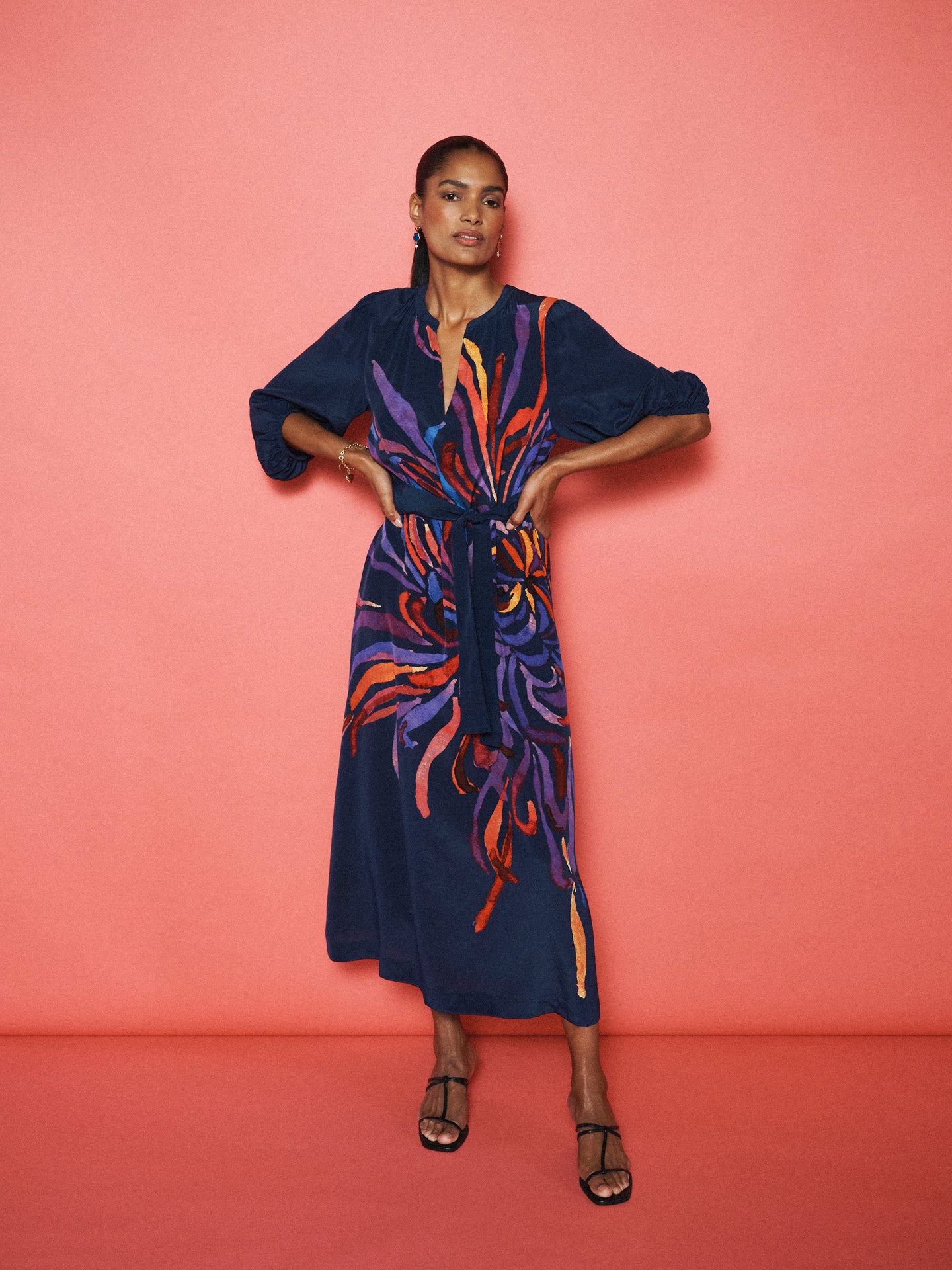 Ines silk firework print maxi dress