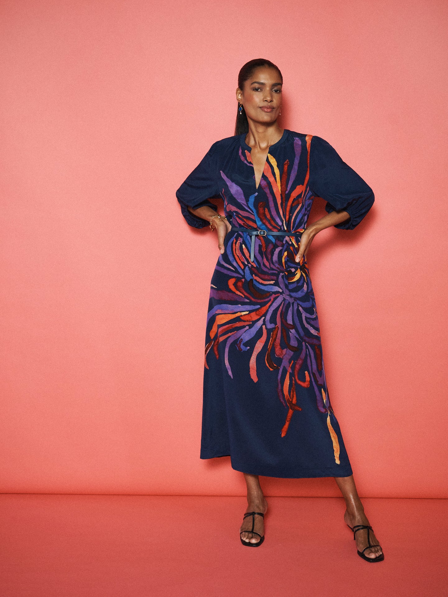 Ines silk firework print maxi dress