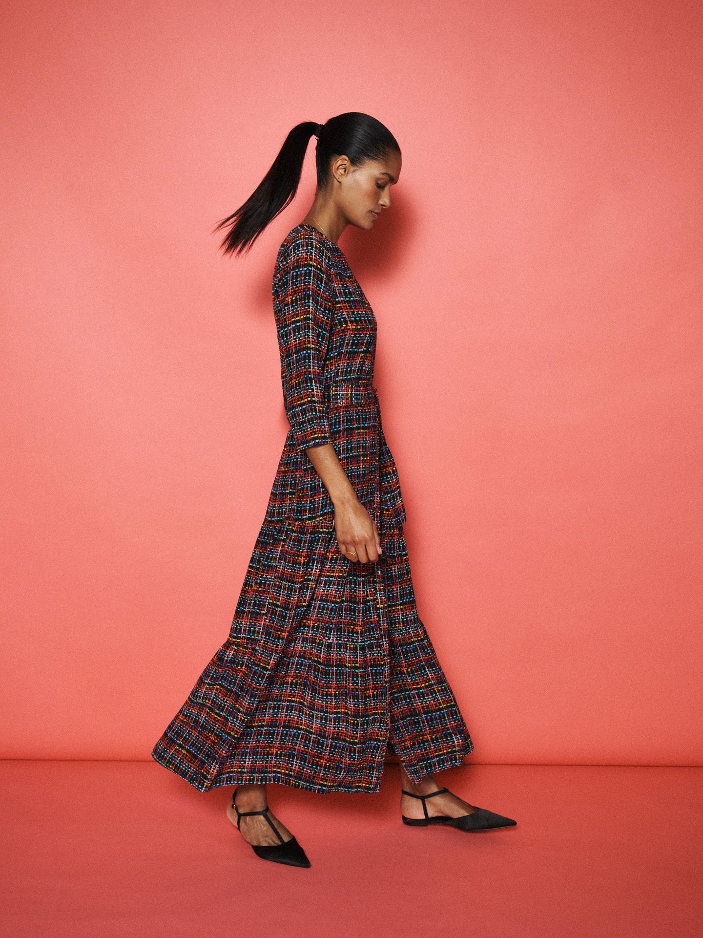 Avery silk tweed print maxi dress