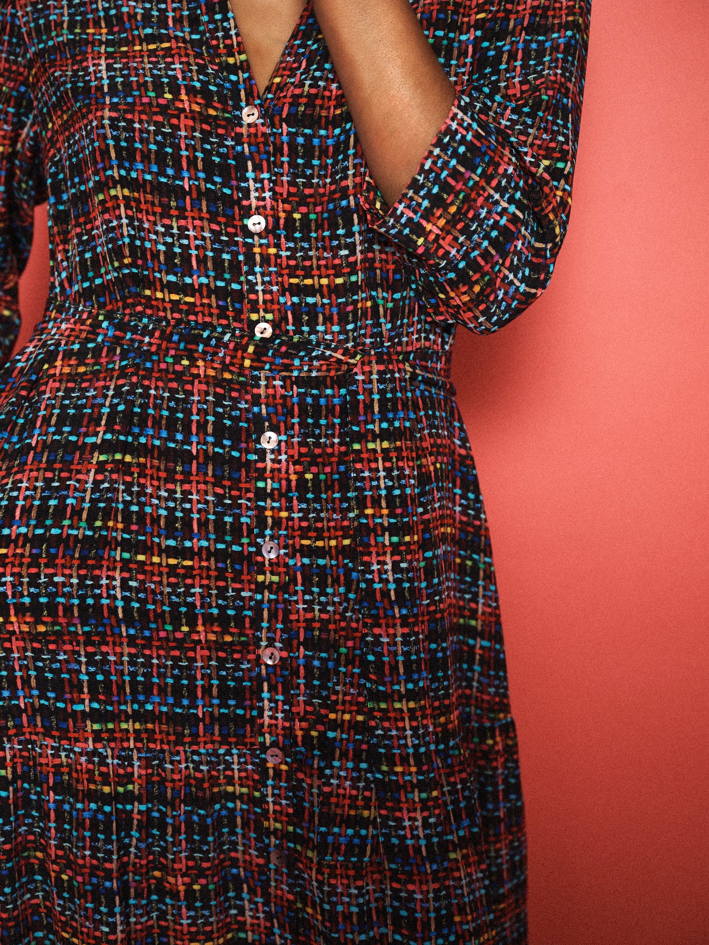 Avery silk tweed print maxi dress