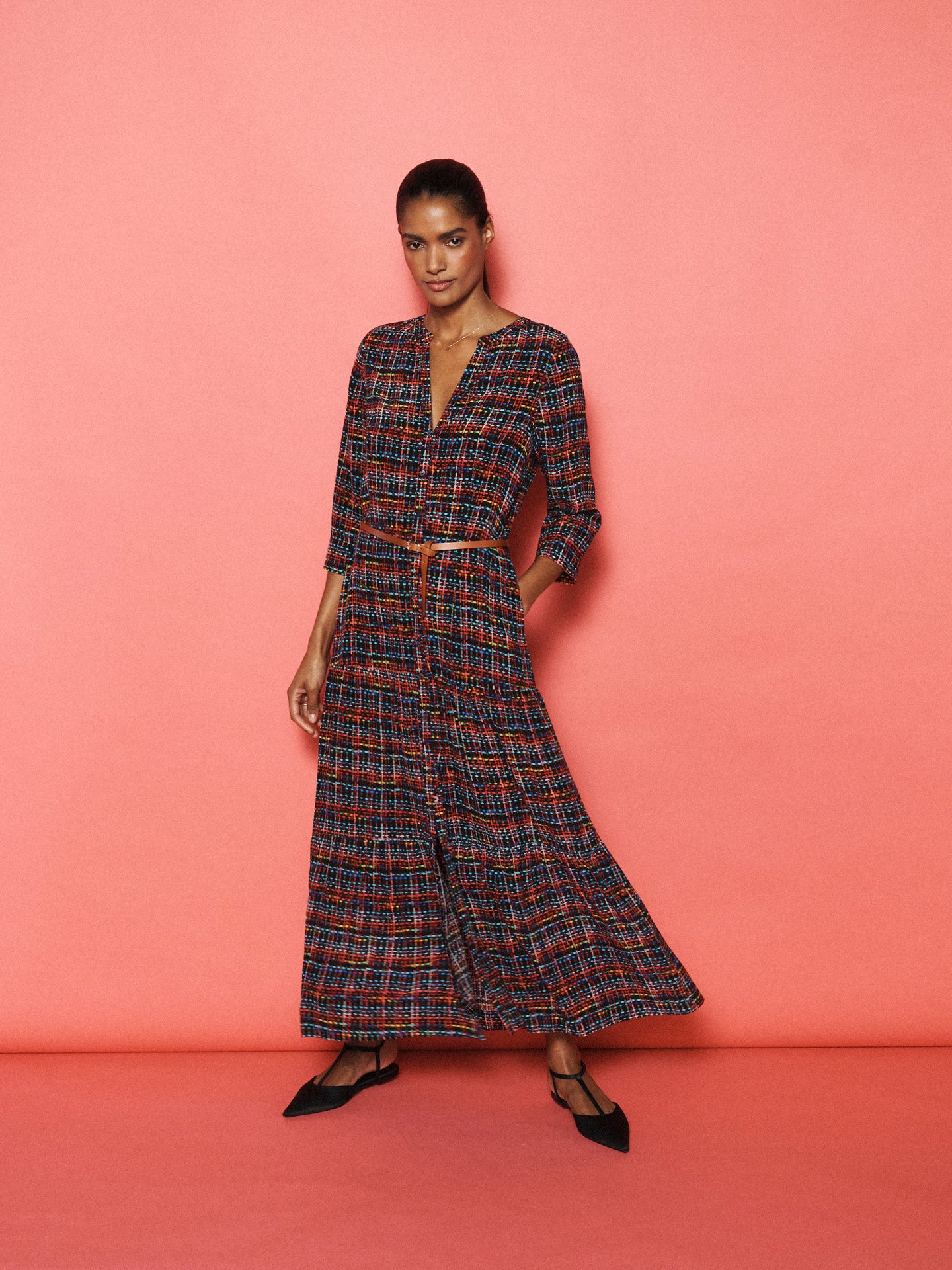 Avery silk tweed print maxi dress