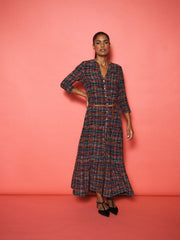 Avery silk tweed print maxi dress