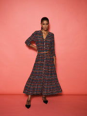 Avery silk tweed print maxi dress