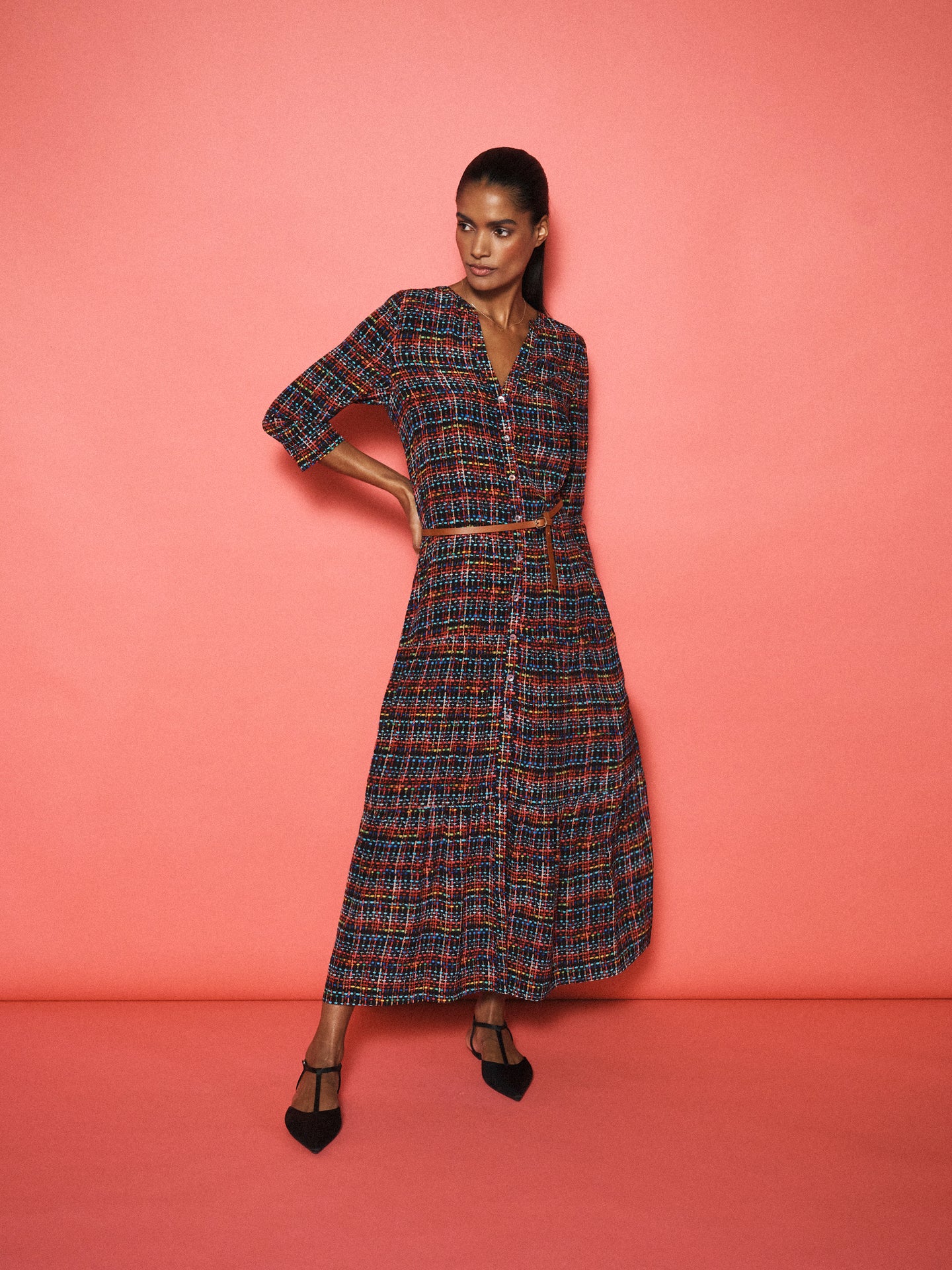 Avery Silk Tweed Print Dress| Women's Luxury Silk Dress
