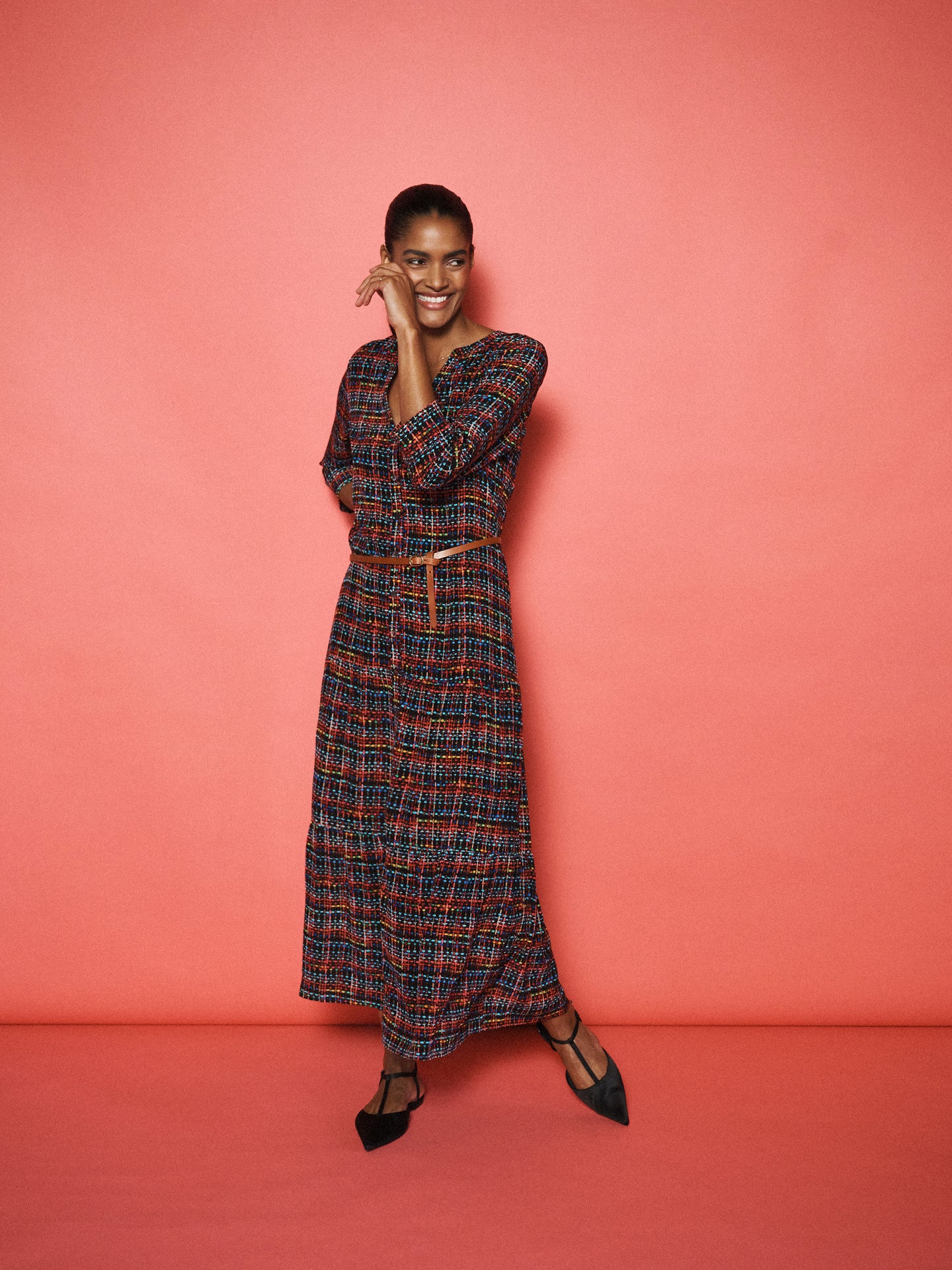 Avery silk tweed print maxi dress