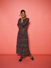 Avery silk tweed print maxi dress