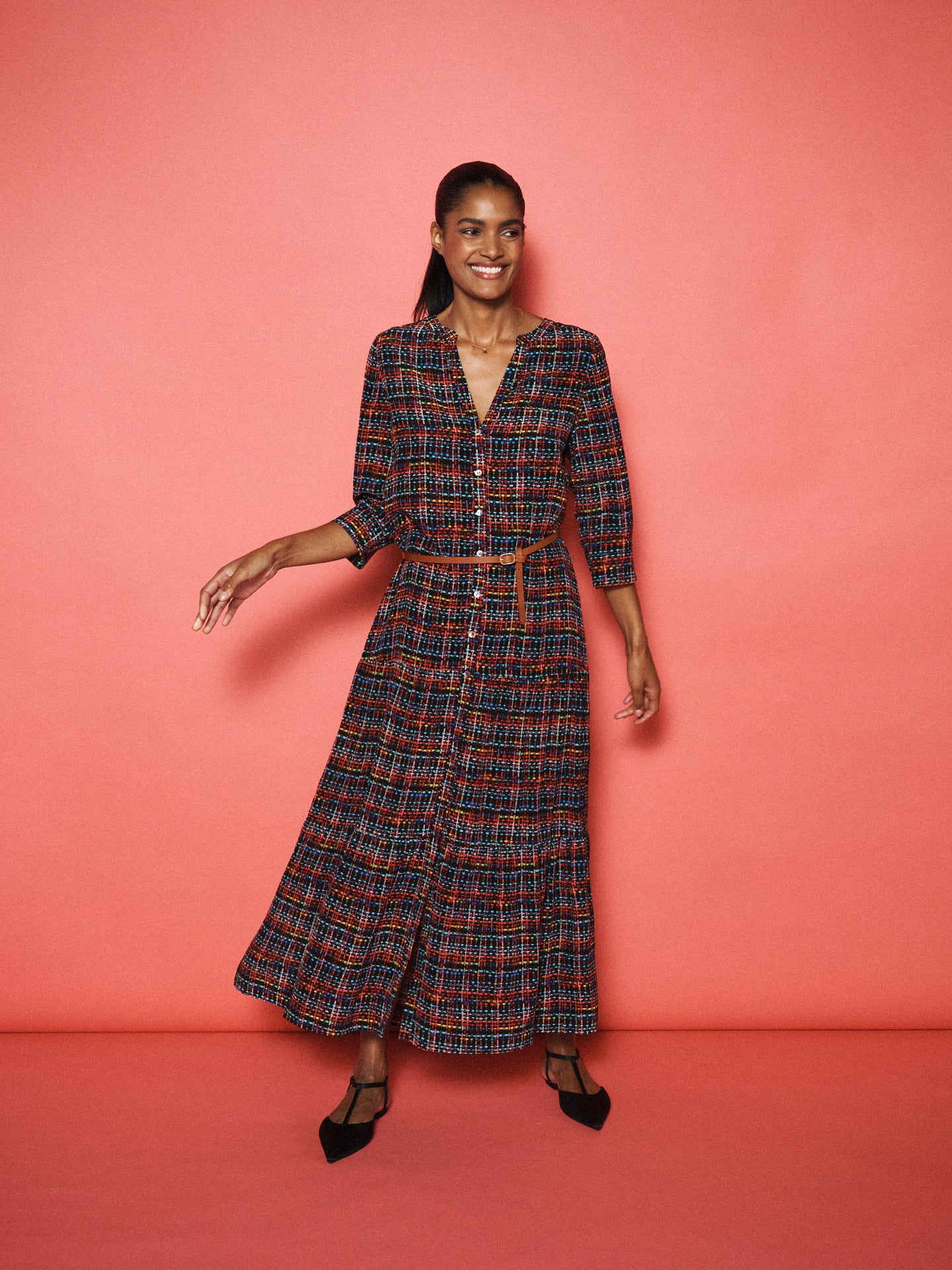 Avery silk tweed print maxi dress