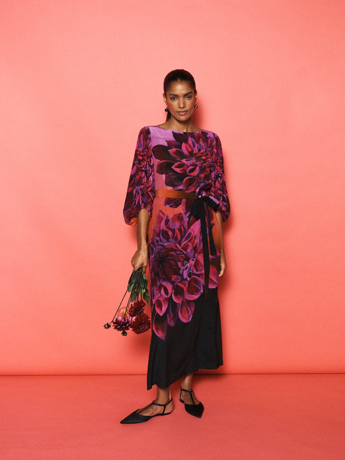 Jade silk midnight garden print maxi