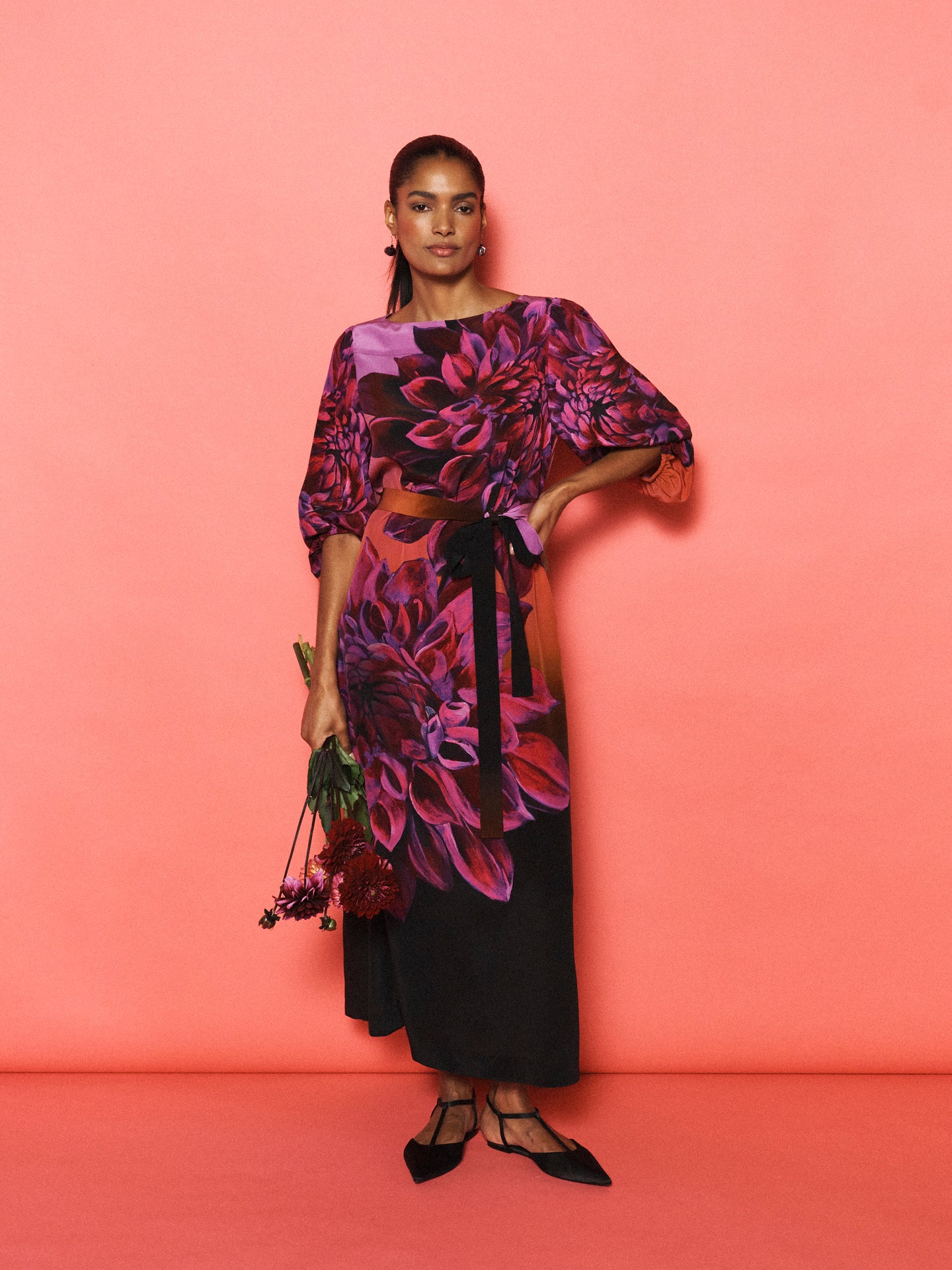 Jade silk midnight garden print maxi