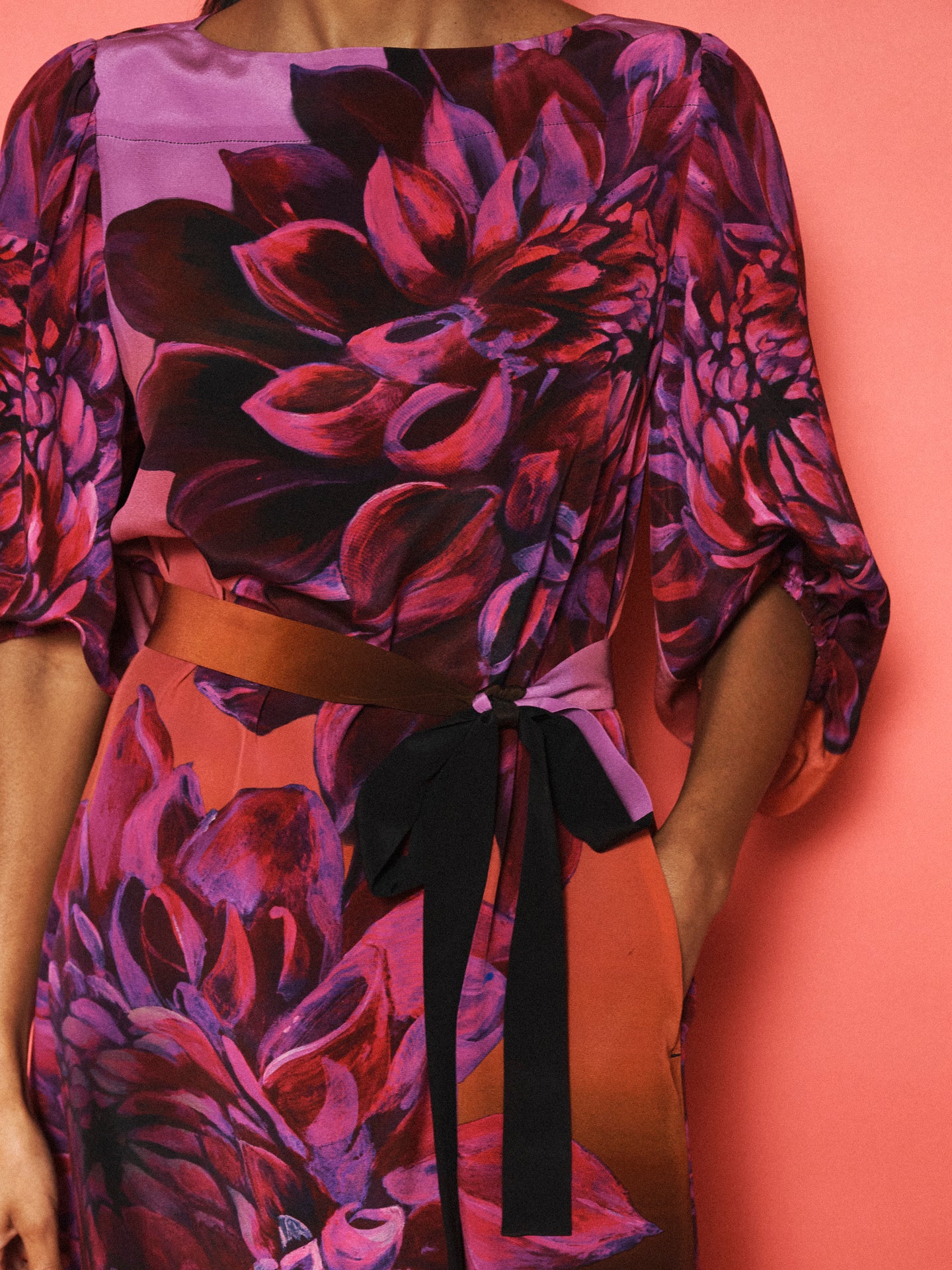 Jade silk midnight garden print maxi