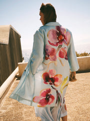Janey Linen Orchid Print Coat - Silver Blue | NRBY Clothing