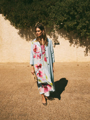 Janey Linen Orchid Print Coat - Silver Blue | NRBY Clothing