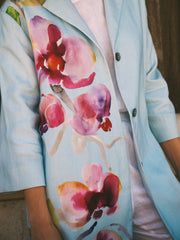 Janey Linen Orchid Print Coat - Silver Blue | NRBY Clothing