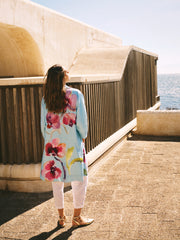 Janey Linen Orchid Print Coat - Silver Blue | NRBY Clothing