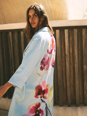 Janey Linen Orchid Print Coat - Silver Blue | NRBY Clothing