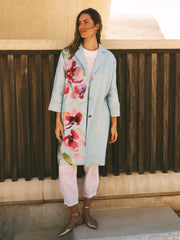 Janey Linen Orchid Print Coat - Silver Blue | NRBY Clothing