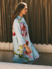 Janey Linen Orchid Print Coat - Silver Blue | NRBY Clothing