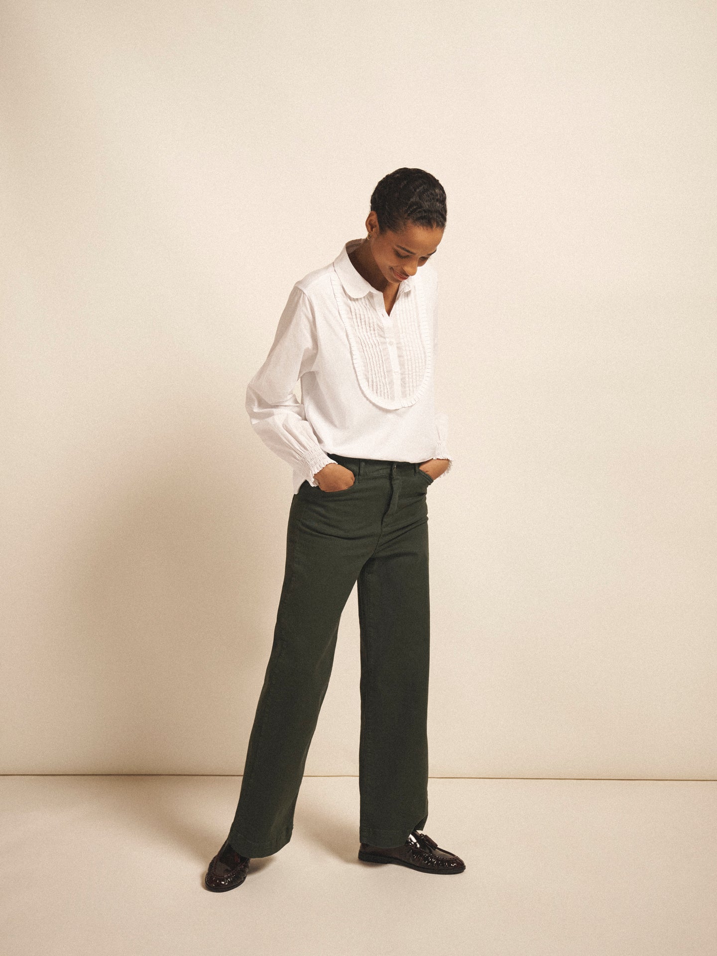 Jenna cotton pleated shirt - White