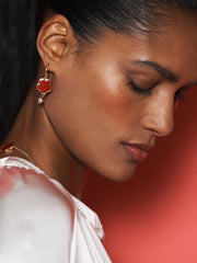 Red Flower and Pearl Earrings