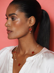 Red Flower and Pearl Earrings