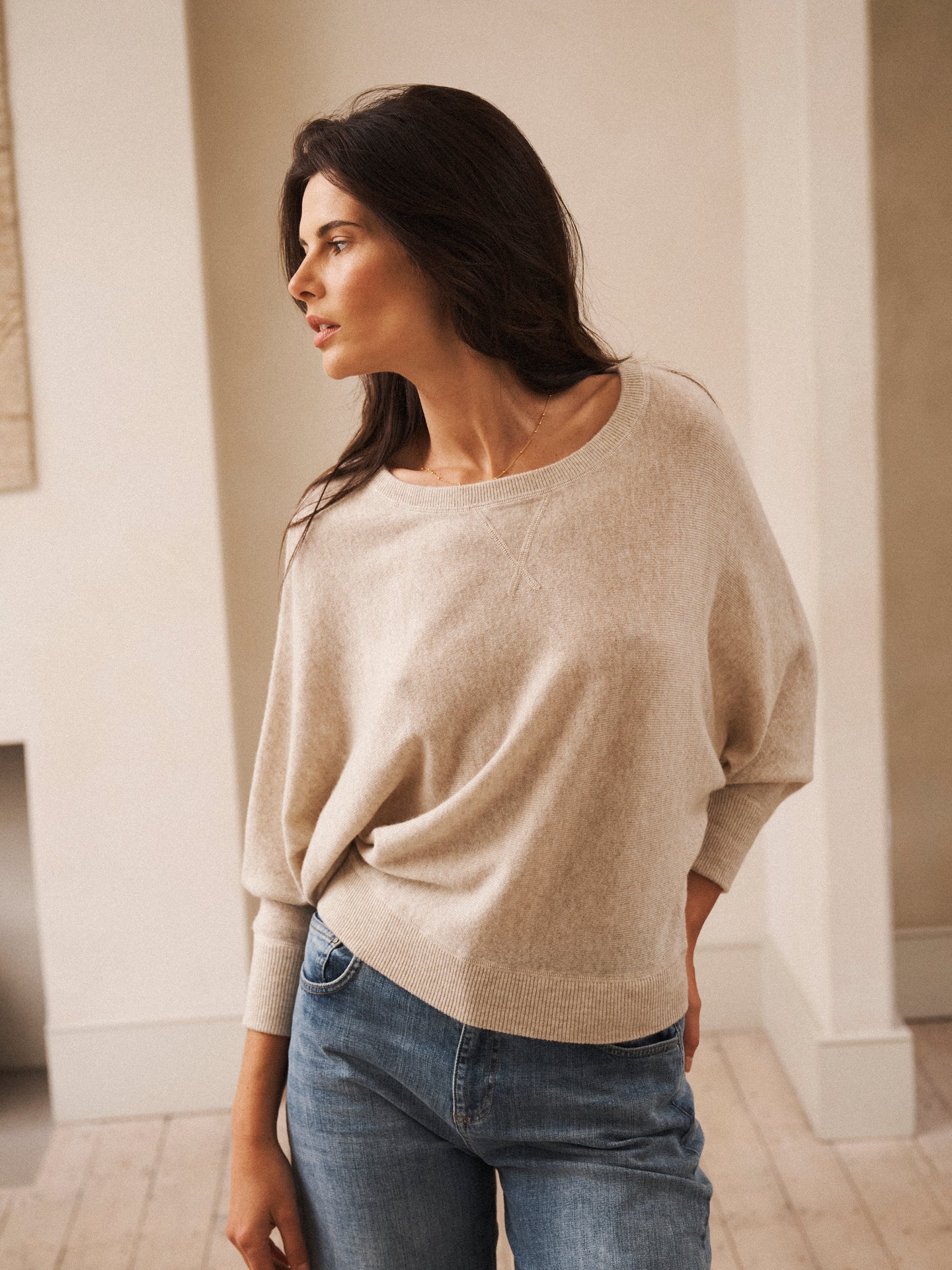 Sleepy Joe merino cashmere sweater - Sand with Aqua