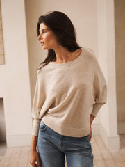 Sleepy Joe merino cashmere sweater - Sand with Aqua