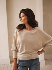 Sleepy Joe merino cashmere sweater - Sand with Aqua