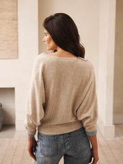 Sleepy Joe merino cashmere sweater - Sand with Aqua