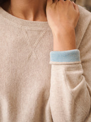 Sleepy Joe merino cashmere sweater - Sand with Aqua