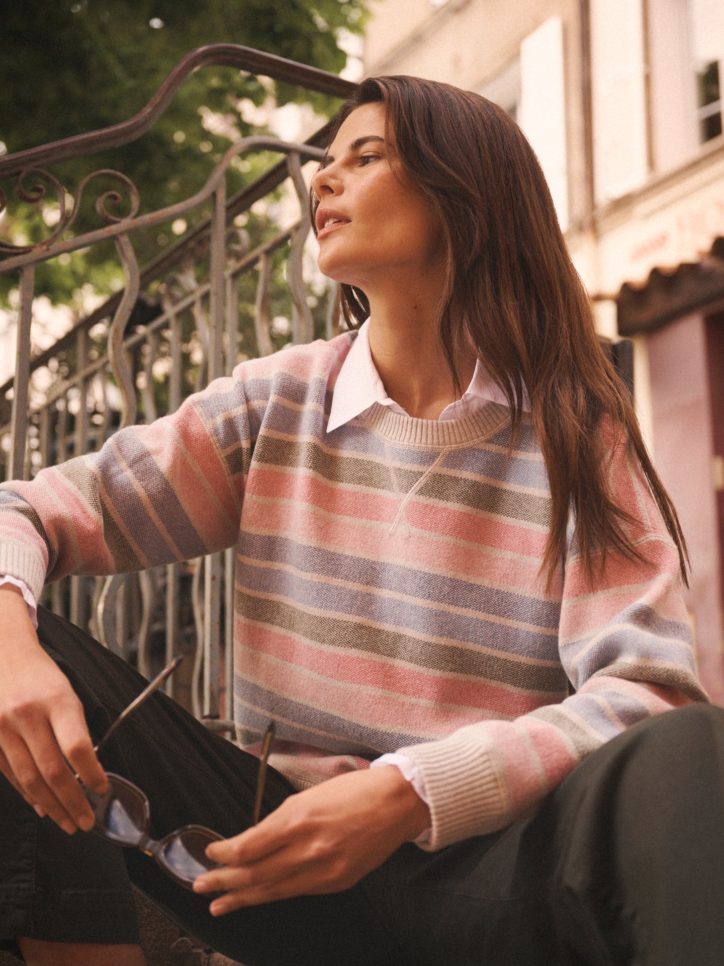 JoJo reversible cotton cashmere sweater - Tonal Multistripe / Grey