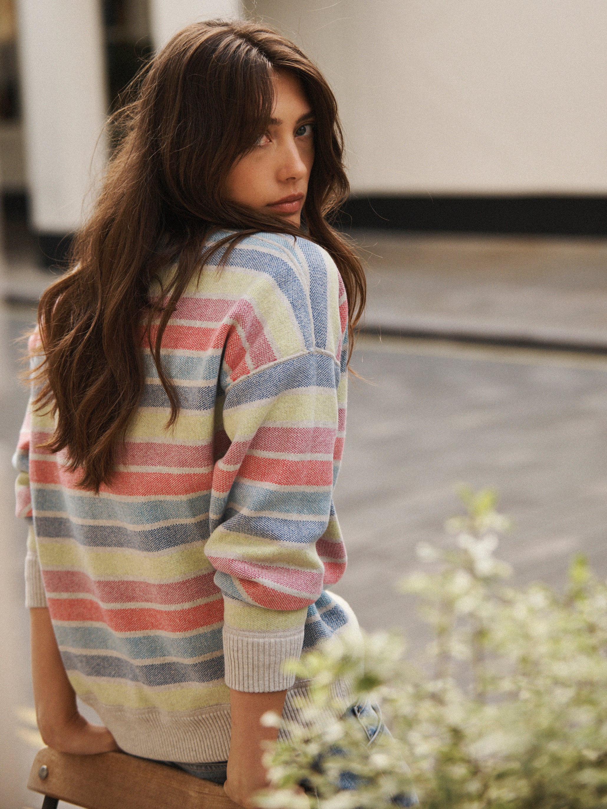 Jojo Reversible Cotton Cashmere Sweater Multistripe and Grey