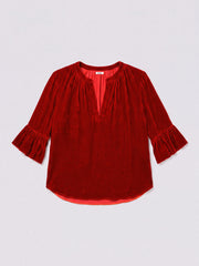 Julietta Silk Blend Velvet Top - Red