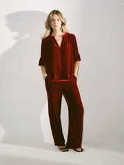 Thea Silk Blend Velvet Trouser - Red