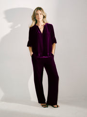 Thea Silk Blend Velvet Trouser - Crushed Berry