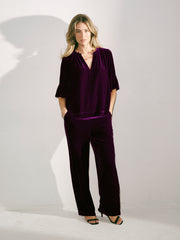 Thea Silk Blend Velvet Trouser - Crushed Berry