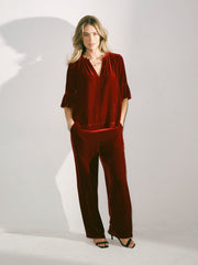 Thea Silk Blend Velvet Trouser - Red