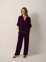 Thea Silk Blend Velvet Trouser - Crushed Berry
