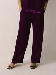 Thea Silk Blend Velvet Trouser - Crushed Berry