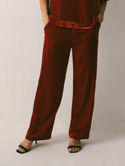 Thea Silk Blend Velvet Trouser - Red