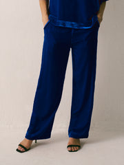 Thea Silk Blend Velvet Trouser - Lapis Blue