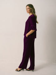 Thea Silk Blend Velvet Trouser - Crushed Berry