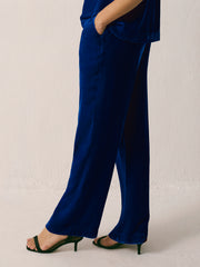 Thea Silk Blend Velvet Trouser - Lapis Blue