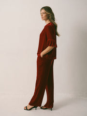Thea Silk Blend Velvet Trouser - Red