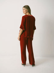 Thea Silk Blend Velvet Trouser - Red