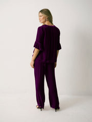 Thea Silk Blend Velvet Trouser - Crushed Berry