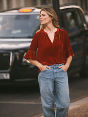 Julietta silk blend velvet top - Red | NRBY Clothing