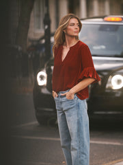 Julietta silk blend velvet top - Red | NRBY Clothing