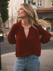 Julietta silk blend velvet top - Red | NRBY Clothing