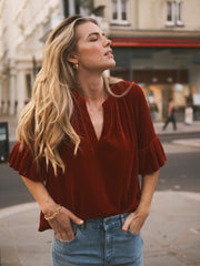 Julietta silk blend velvet top - Red | NRBY Clothing