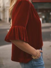 Julietta silk blend velvet top - Red | NRBY Clothing